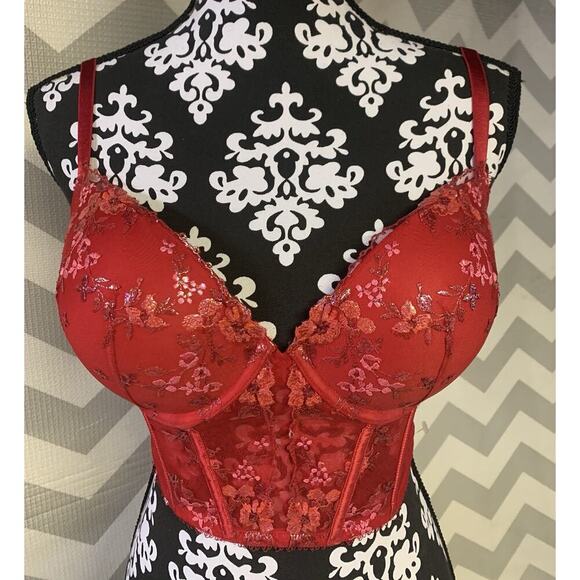 Victoria Secrets Red Push Up Corset Bra 34DD New - Picture 1 of 8